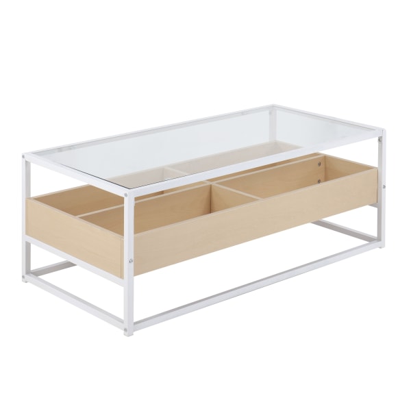 Display Tempered Glass/Steel/Wood Coffee Table White/Natural - LumiSource: Modern Rectangular with Storage Compartments