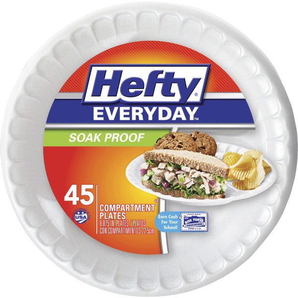 UPC 013700419294 product image for Hefty 3-Compartment Soak Proof Plates - Disposable - White - 45 / Pack | upcitemdb.com