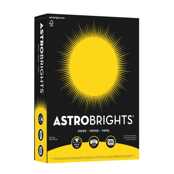 Astrobrights&reg; Colored Multi-Use Print &amp; Copy Paper, Letter Size (8 1/2&quot; x 11&quot;), 24 Lb, Solar Yellow, Ream Of 500 Sheets WAU22531
