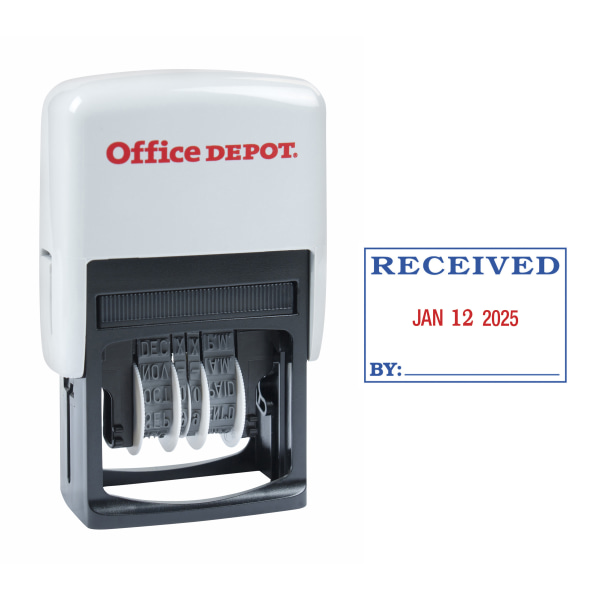 Office Depot� Brand Received Date Stamp Dater, Self Inking With Extra Pad, 1" X 1 3/4" Impression, Red And Black Ink