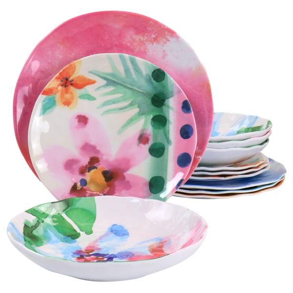 Spice by Tia Mowry Floral Cinnamon Twist 12Piece Melamine Dinnerware Set Assorted Colors