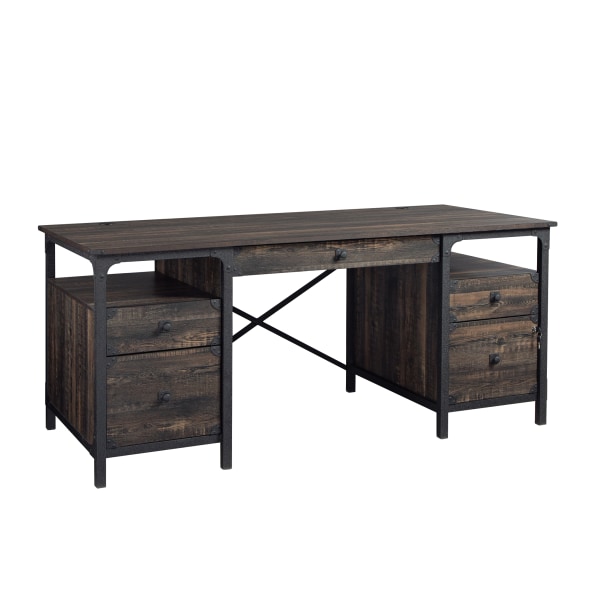 Sauder Steel River Double Pedestal Engineered Wood Executive Desk in Carbon Oak(incomplete box 1 of 2 )