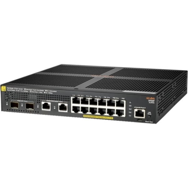 Aruba 2930F 12G PoE 2G/2SFP Switch - 16 Ports - Manageable - 3 Layer Supported - Modular - 170 W Power Consumption - Twisted Pair, Optical Fiber