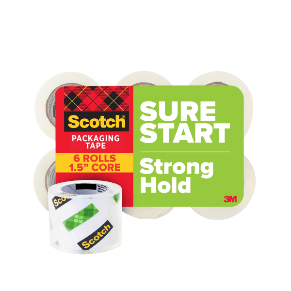 Scotch Sure Start Shipping Tape 6 Tape Rolls 1 78 in x 25 yd 15 Core Designed   DP1000RF6