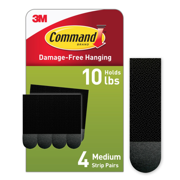 3M Picture Hanging Strips w Adhesive, Medium, 4/Pack, Black