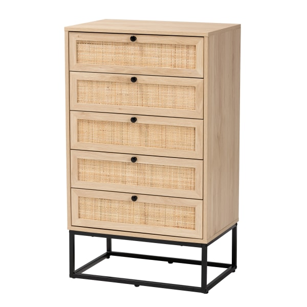 Amelia Wood Rattan 5 Drawer Storage Cabinet Natural Brown/Black - Baxton Studio