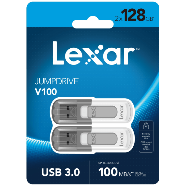 Lexar JumpDrive V100 USB 30 Flash Drives 128GB Gray Pack Of 2 Flash Drives