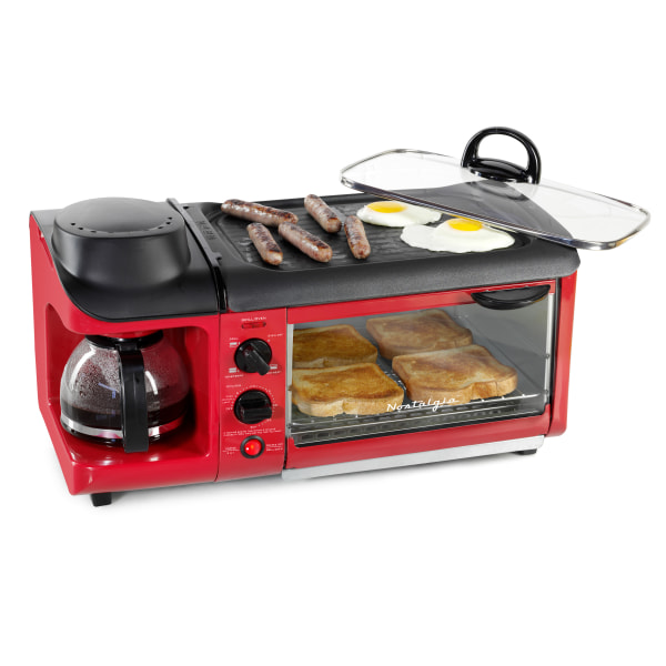 Nostalgia - BST3RR Retro 3-in-1 Family Size Breakfast Station - Retro Red