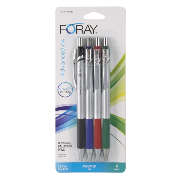 FORAY 1.0 mm Medium Point Blue Ink Retractable Ballpoint Pens With Grip 6-Pk