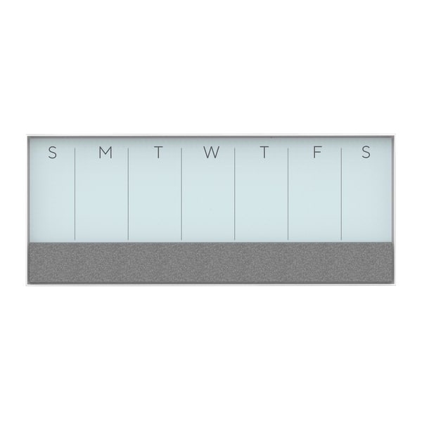 U Brands Glass Dry-Erase Weekly Calendar, 15 1/4 x 36, White Board, White Aluminum Frame