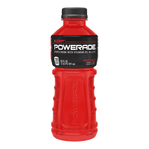 POWERADE Fruit Punch, ION4 Electrolyte Enhanced Fruit Flavored Sports Drink w/ Vitamins B3, B6, and B12, Replinish Sodium, Calcium, Potassium, Magnesium, 20 fl oz