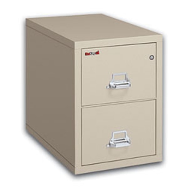 FireKing® 25""D Vertical 2-Drawer Letter-Size Fireproof File Cabinet, Metal, Parchment, White Glove Delivery -  2-1825-CPAWG