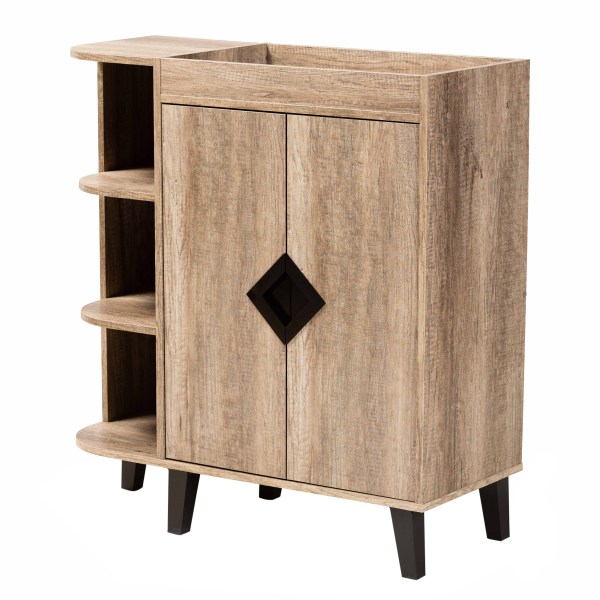 Baxton Studio Wales 2-Door Shoe Storage Cabinet With Open Shelves, Brown/Black -  2721-10769