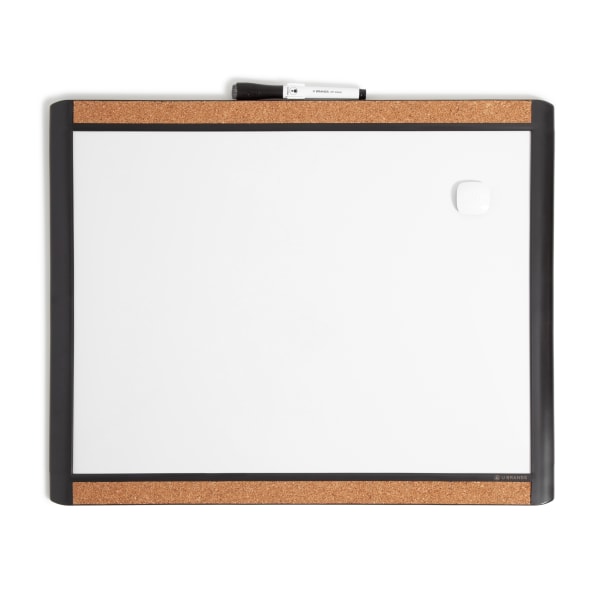 U Brands PINIT Magnetic Dry-Erase Board, Steel, 16” x 20”, White, Black Plastic Frame