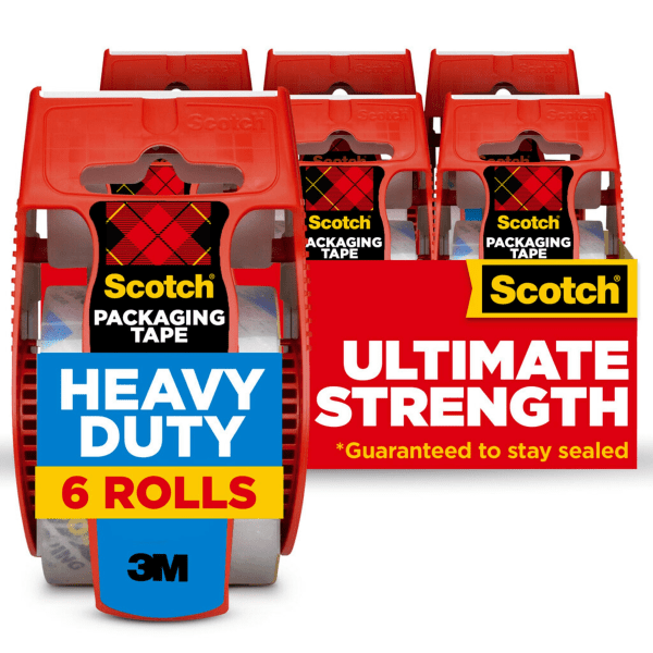 Scotch HeavyDuty Shipping Packing In Dispenser 112 Core 178 x 222 Yd Clear Pack Of 6 Rolls