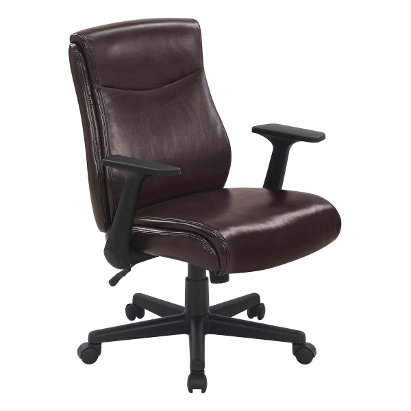 Office Star Executive Ergonomic Faux Leather Mid-Back Managers Chair, Chocolate