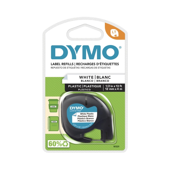 DYMO LetraTag 91331 Label Maker Tape, 1/2 x 13, Black on White, White/Black | Quill