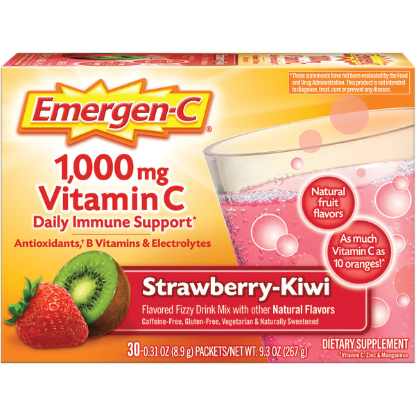Vitamin C Drink Mix For Immune Support, 0.32 Oz Per Pack, Strawberry Kiwi, Box Of 30 Packs