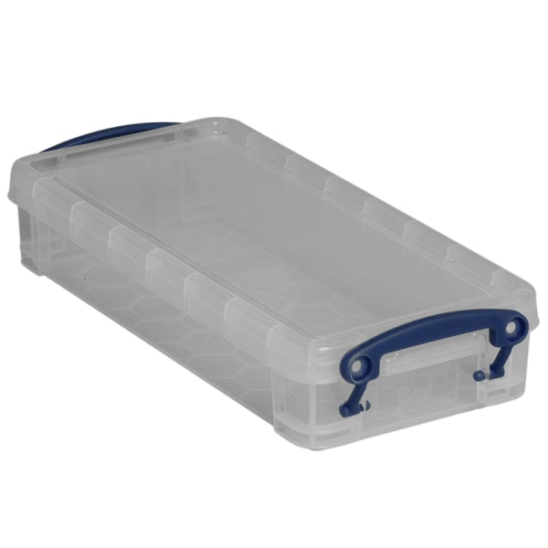 Really Useful Box� Plastic Storage Container With Built In Handles And Snap Lid, 0.55 Liter, 8 1/2" X 4" X 1 3/4", Clear