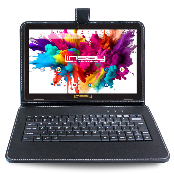 Linsay Octa Core 10.1" Tablet, 4GB RAM, 128GB Storage, Android 13, Bundled with Black Keyboard and Stylus Pen