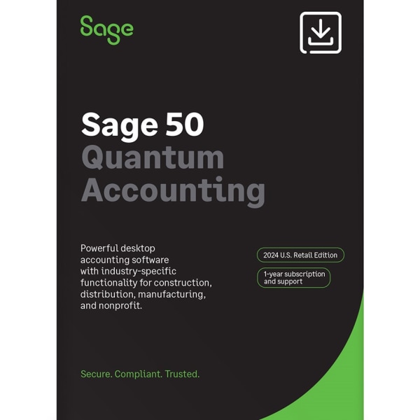 SAGE 50 Quantum Accounting, 2024, 1-User, 1-Year Subscription, For Windows®, Download -  PTQS12024ESDCSRT-OD