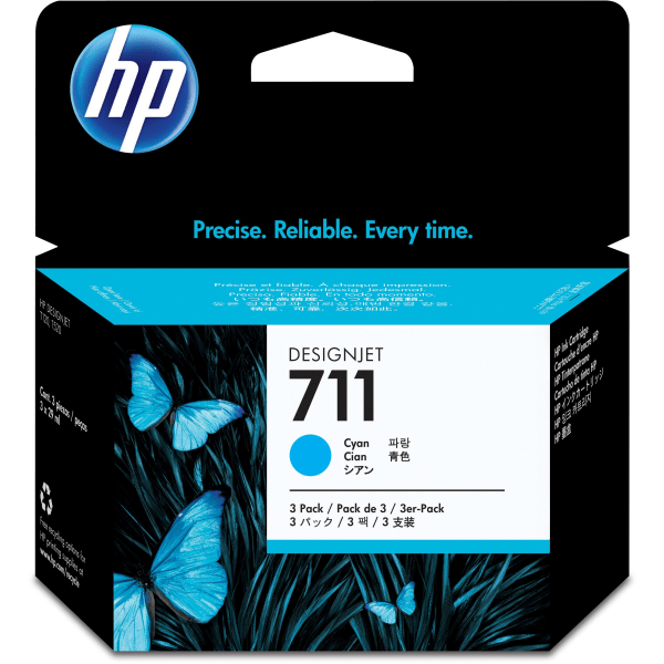 HP 711 Cyan Ink Cartridges, Pack Of 3, CZ130A -  CZ134A