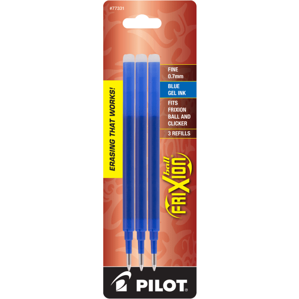 Pilot FriXion Erasable Ink Pen Refills Fine Point 07mm Blue Ink Pack Of 3