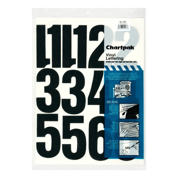 Chartpak Pickett Vinyl Numbers, 4", Black, Pack Of 23