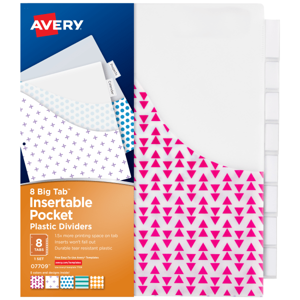 Avery Big Tab Insertable Plastic Dividers with Pockets-8 Multicolor Tabs 1 Set