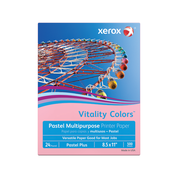 xerox® vitality colors™ pastel plus multipurpose printer paper  letter size  24 lb  30% recycled  pink  ream of 500 sheets