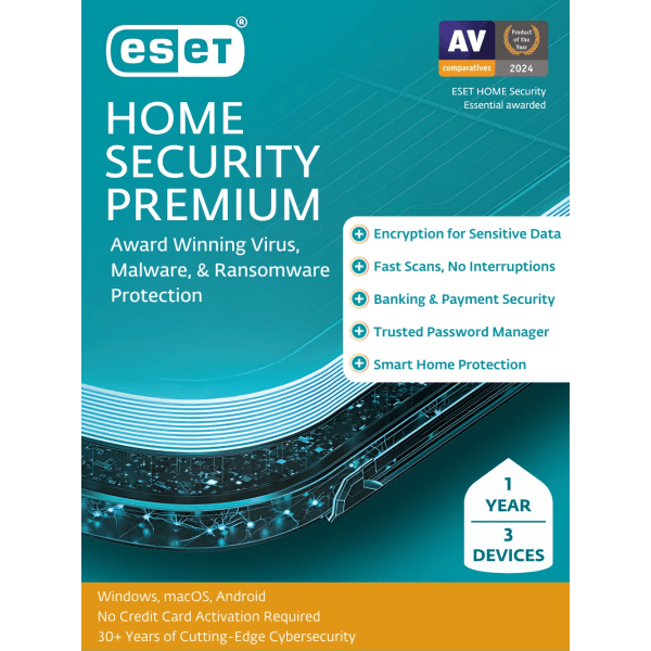 ESET Home Security Premium for 3 Users, Windows and Mac, Download (RTL-EHSP-N1-3-1-XLS) | Quill