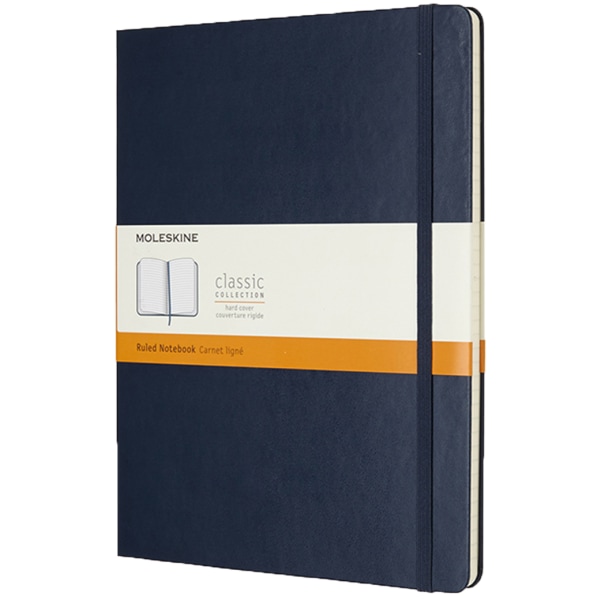 Moleskine Classic Hard Cover Notebook, 7-1/2" x 10", Ruled, 192 Pages, Sapphire Blue
