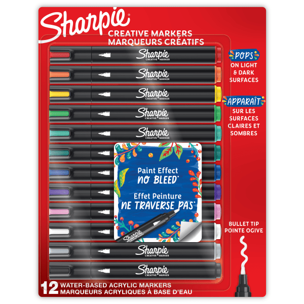 Sharpie Creative Markers  Water-Based Acrylic Markers  Bullet Tip  Assorted Colors 12 Count