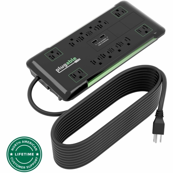 Photos - Surge Protector / Extension Lead Power Plugable Surge Protector  Strip with USB and 12 AC Outlets - Built-in 10.5W 2-Port USB Charger for Android, Apple iOS, 