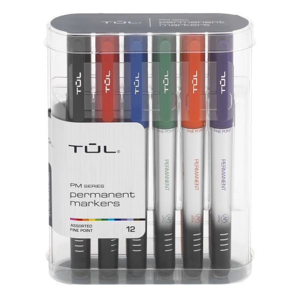 TUL Permanent Markers, Fine Point, Silver Barrel, Assorted Ink Colors, Pack Of 12 Markers