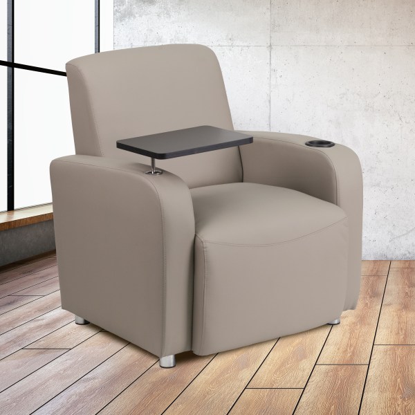 Flash Furniture - George Rectangle Contemporary Leather/Faux Leather Tablet Arm Chair - Upholstered - Gray