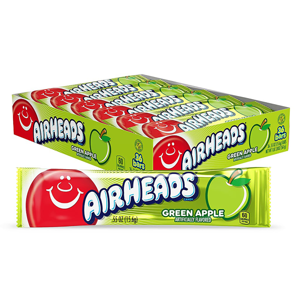 UPC 073390610173 product image for Airheads Green Apple Taffy Bars, 0.55 Oz, Box Of 36 | upcitemdb.com