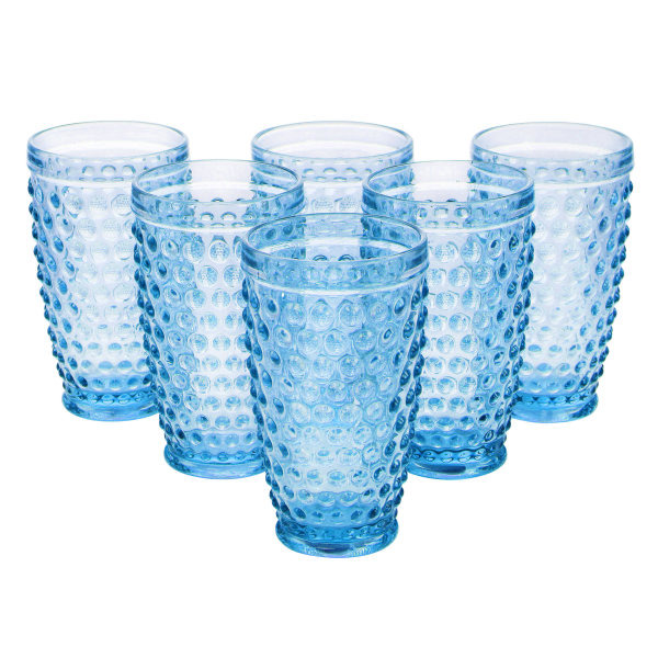 Photos - Glass Martha Stewart Hobnail Handmade  Tumbler Set, 14.3 Oz, Blue, Set Of 6 Pieces 995116866M 