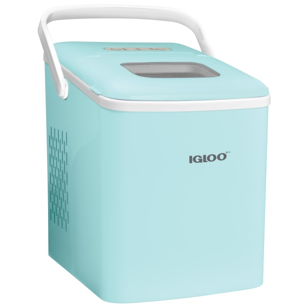 Igloo 26-Lb Automatic Self-Cleaning Portable Countertop Ice Maker Machine With Handle, 12-13/16""H x 9-1/16""W x 12-1/4""D, Aqua -  ICEB26HNAQ