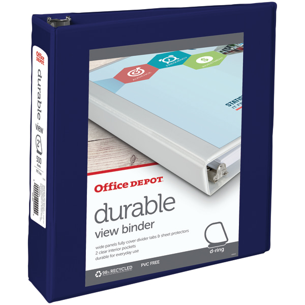 Office Depot® Brand Durable View 3-Ring Binder, 2"" D-Rings, Blue -  OD03354