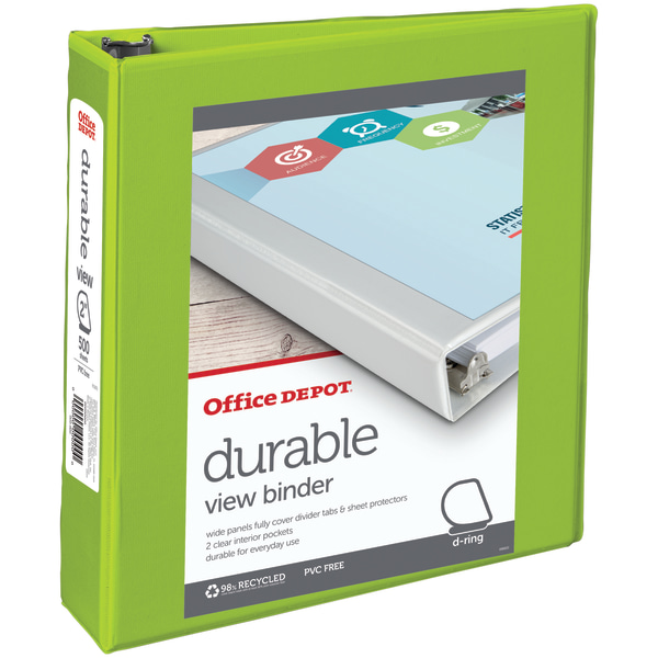 Office Depot® Brand Durable View 3-Ring Binder, 2"" D-Rings, Green -  OD03359