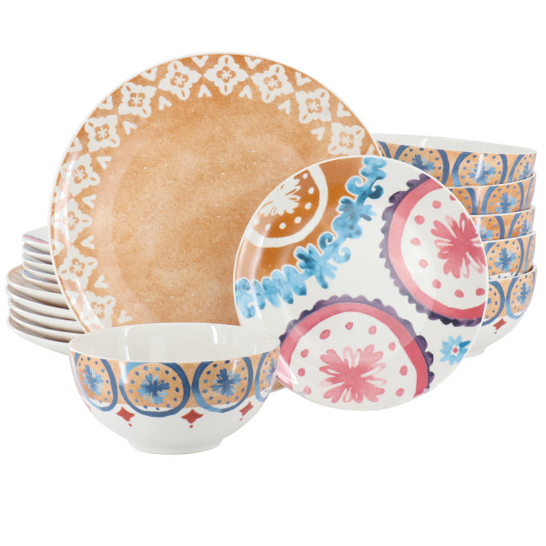 Spice by Tia Mowry Savory Saffron 18Piece Round Fine Ceramic Dinnerware Set Honey Gold