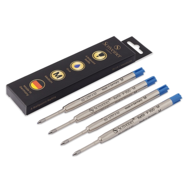 Scriveiner Ballpoint Ink Refills Medium Point 10mm Blue Ink 4 per pack
