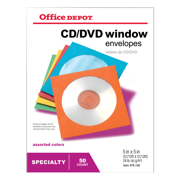 UPC 035854907083 product image for Office Depot� Brand Color CD/DVD Envelopes, Assorted Colors, Pack of 50 | upcitemdb.com