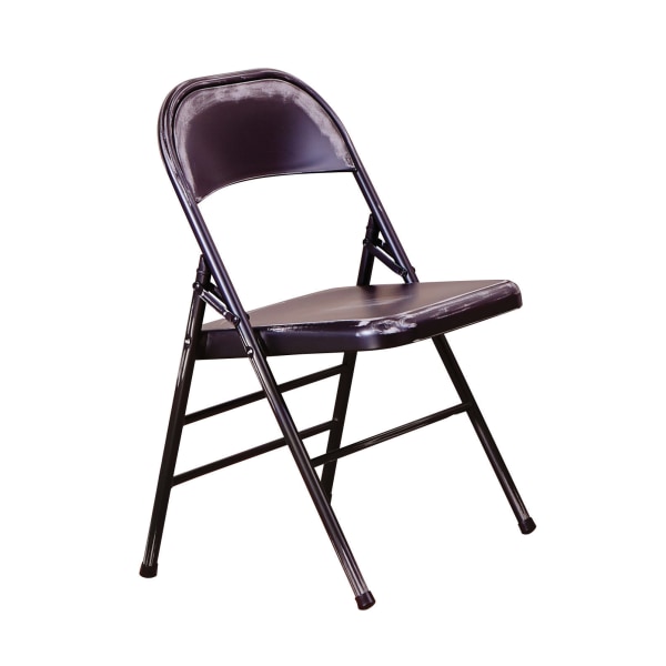 Office Star Bristow Steel Folding Chairs, Distressed Antique Black, Set Of 4