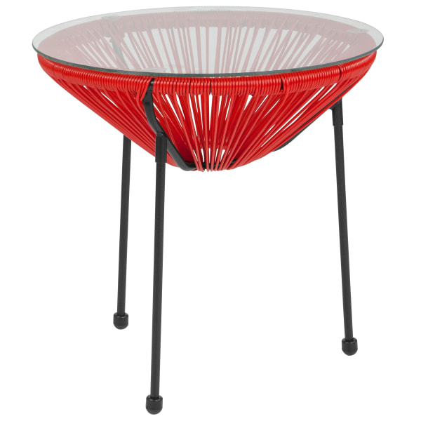 Photos - Coffee Table Flash Furniture Rattan Bungee Table With Glass Top, Red/Black TLH094TRED 