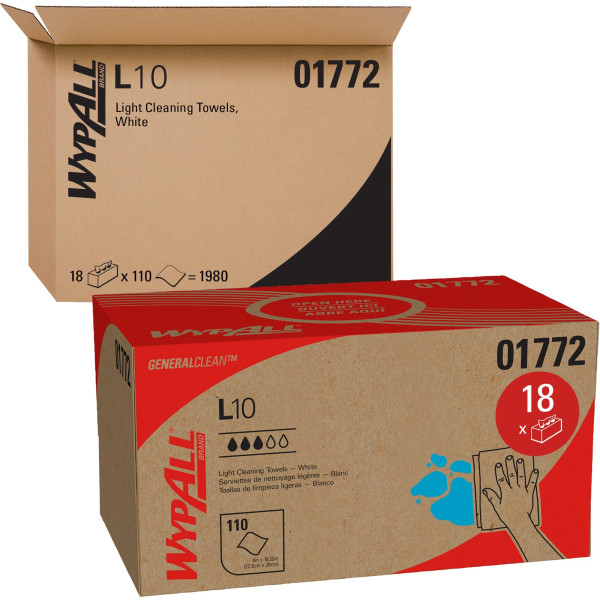 WypAll L10 SANI-PREP Dairy Towels POP-UP Box  1Ply  10 1/2x10 1/4  110/Pk  18 Pk/Carton -KCC01772