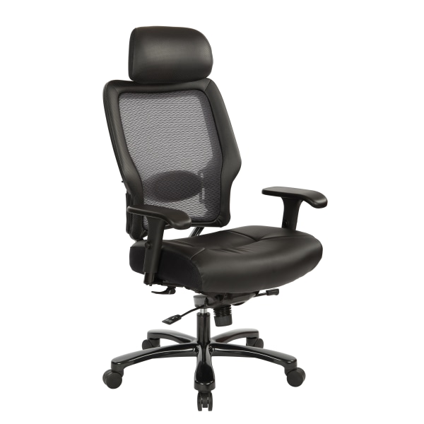 Office Star Space Seating 63 Series Bonded Leather Executive Big And Tall High-Back Chair With Headrest, Black