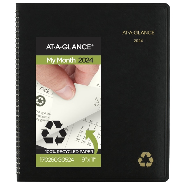 AT-A-GLANCE Recycled 2024 Monthly Planner Black Large 9 x 11 - Monthly Planners