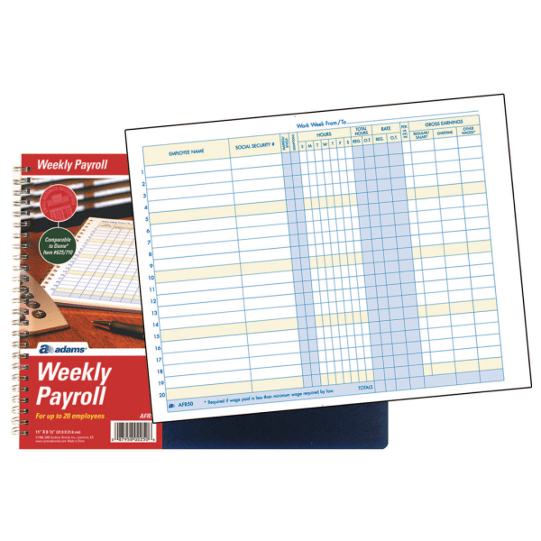 Adams Weekly Payroll Book, 8 1/2" x 11", Blue eBay